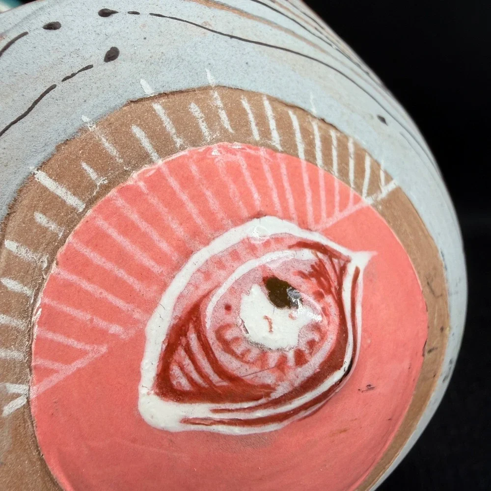 Niko Studio Pottery Terracotta Eye Planter Pink White Succulent Pot Handmade 4in